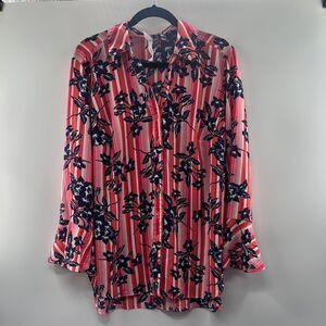 3For$20 NY Collection Peach Pink Blue Floral Button Down size: 2X